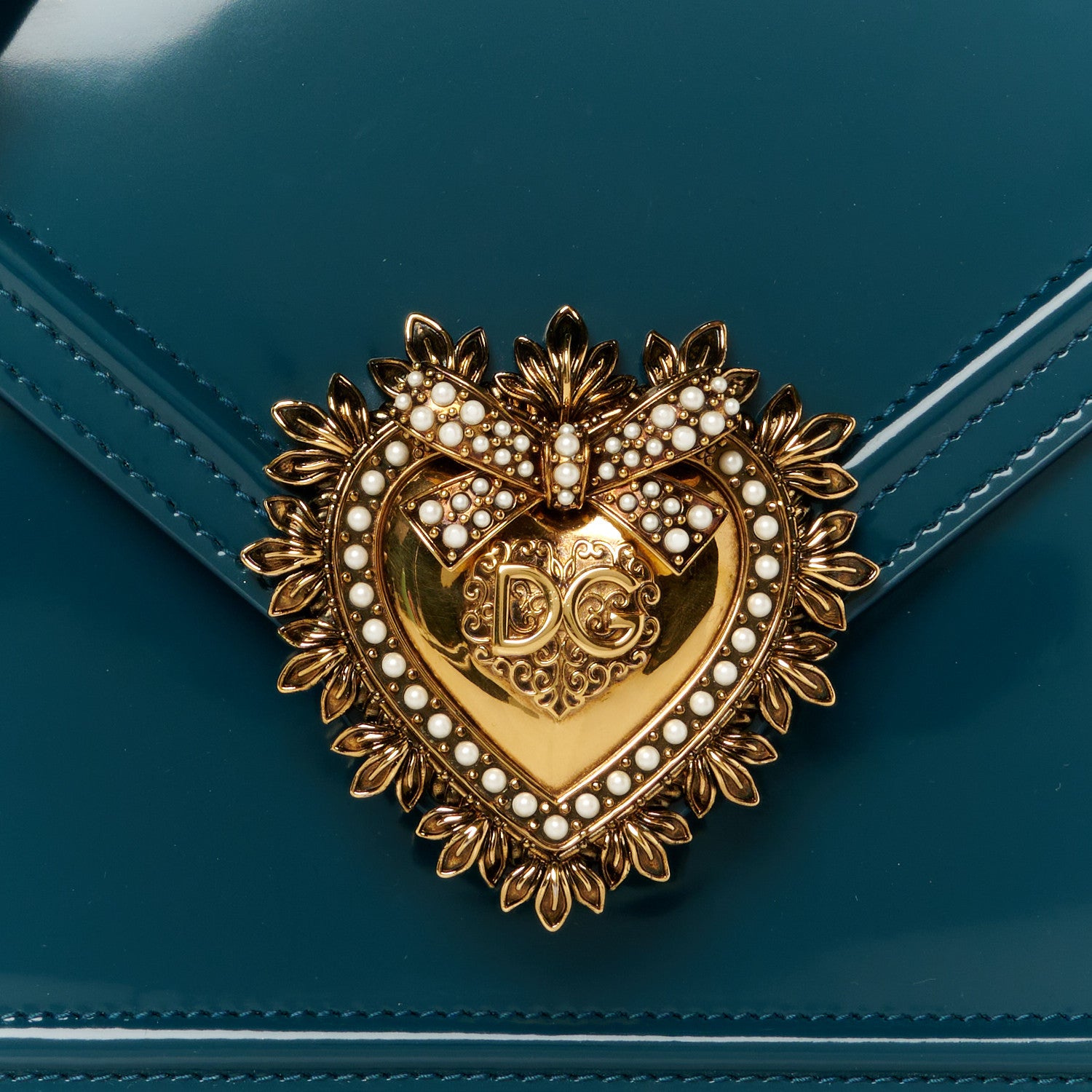 Dolce & Gabbana Patent Medium Devotion Envelope Top Handle Bag Emerald 8 of 11