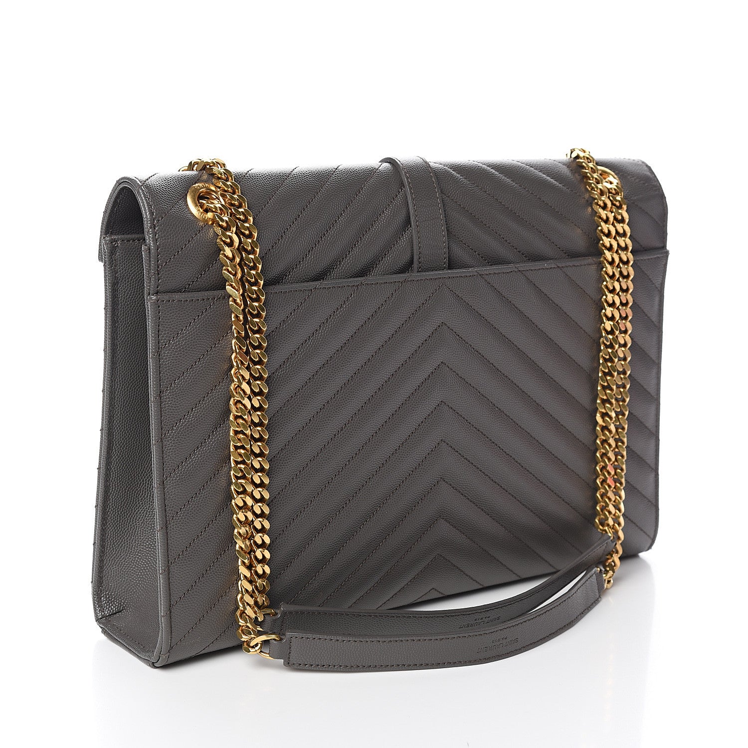 Saint Laurent Grain De Poudre Matelasse Chevron Large Monogram Satchel Earth 2 of 10