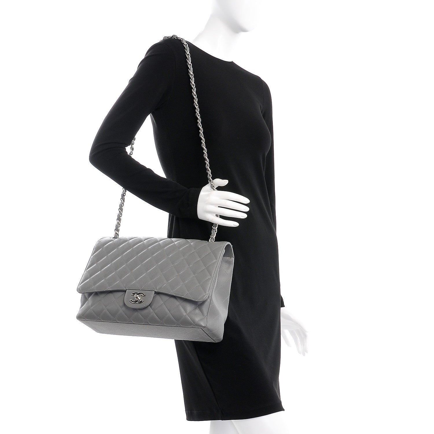 Chanel Caviar Quilted Maxi Single Flap Grey 2 of 14