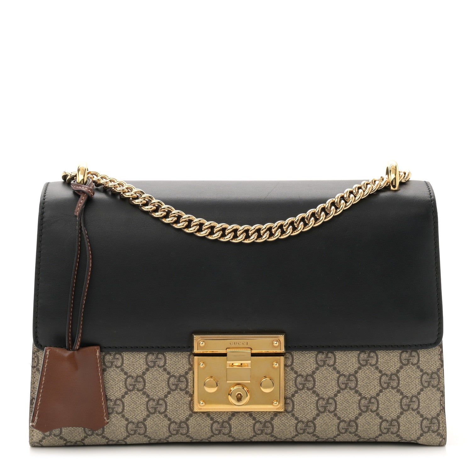 Gucci GG Supreme Monogram Calfskin Medium Padlock Shoulder Bag Beige Black Cuir 1 of 12