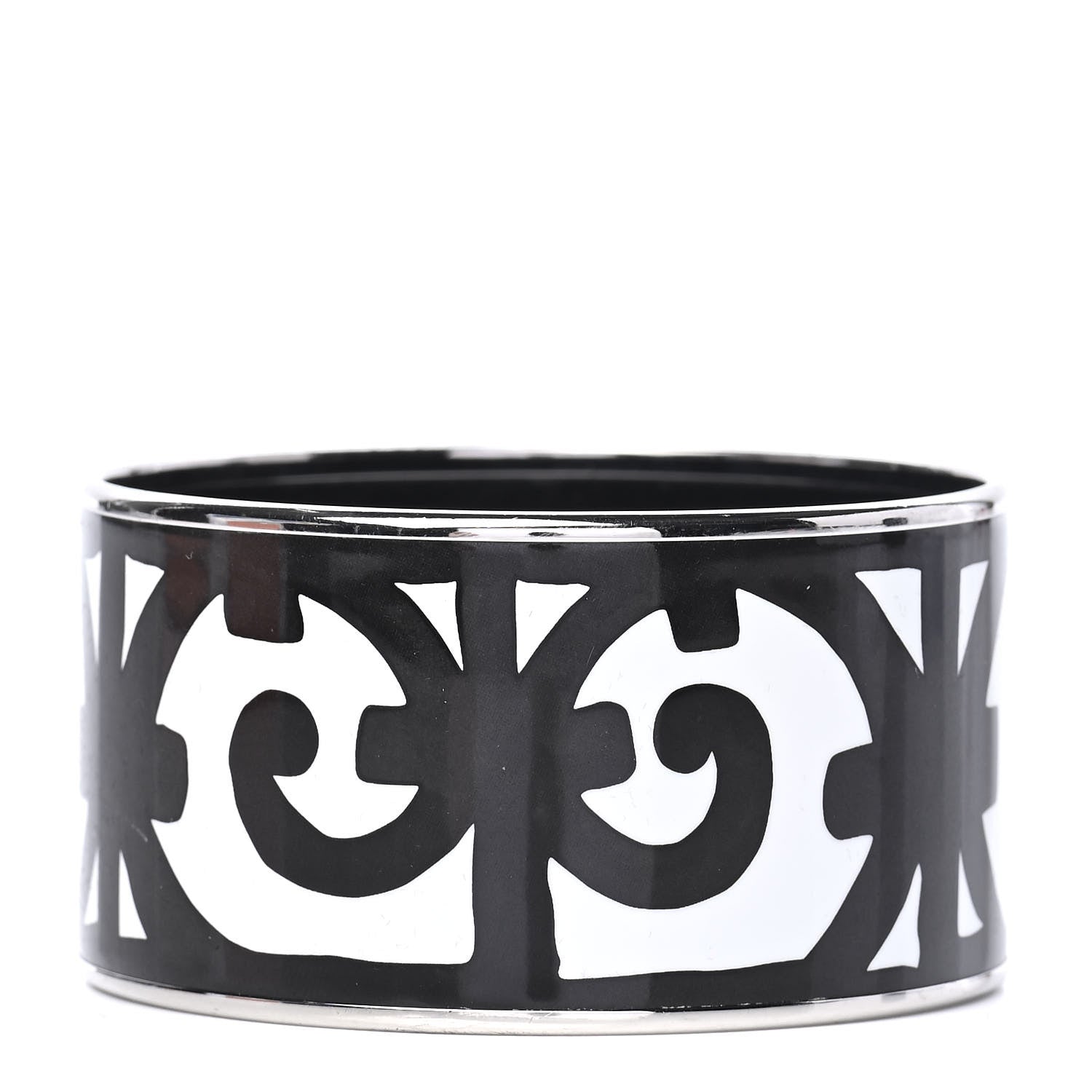 Hermes Enamel Printed Extra Wide Balcons du Guadalquivir Bracelet 65 Black 1 of 4