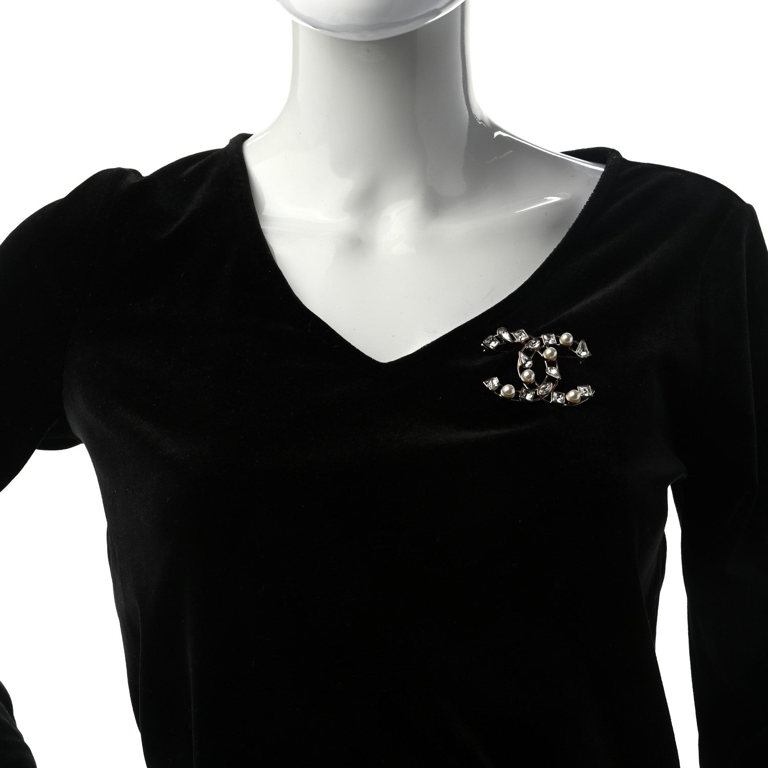 Chanel Metal Glass Pearl CC Crystal Snowfall Brooch Gold 2 of 4