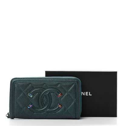 Chanel Iridescent Caviar Quilted Medium Filigree Zip Around Wallet Dark Turquoise 9 of 9