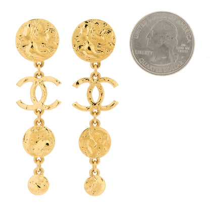 Chanel Hammered Medallion CC Dangle Earrings Gold 2 of 5