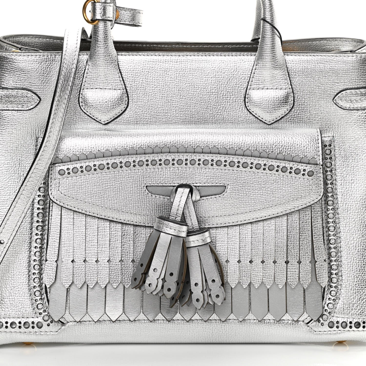 Burberry Metallic Calfskin Broguing Medium Banner Tote Silver 9 of 14