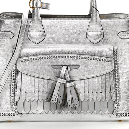 Burberry Metallic Calfskin Broguing Medium Banner Tote Silver 9 of 14