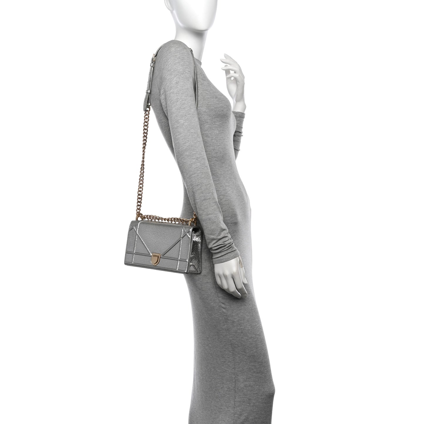 Metallic Ceramic Effect Deerskin Small Diorama Flap Bag Silver