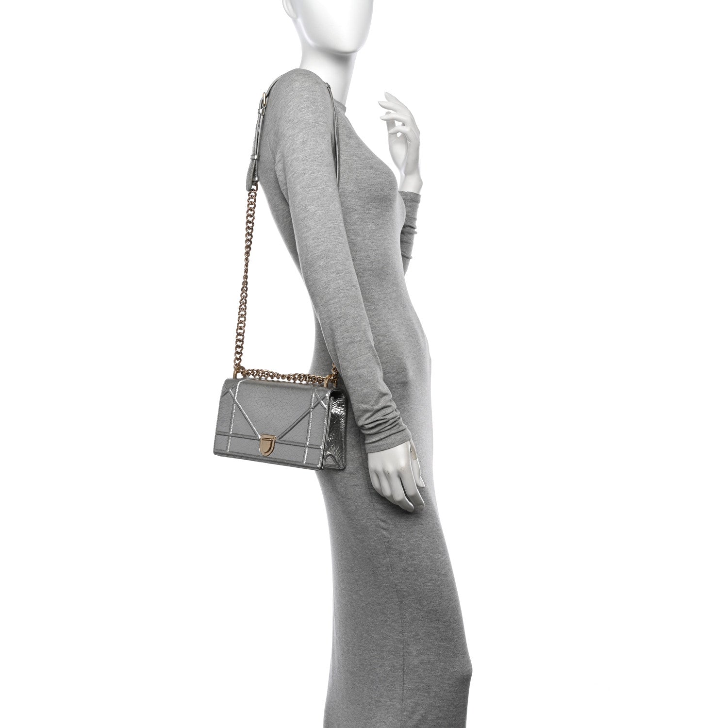 Christian Dior Metallic Ceramic Effect Deerskin Small Diorama Flap Bag Silver 2 of 13