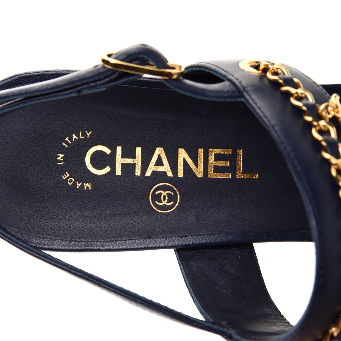 Lambskin Chain Clover Sandals 39 Navy