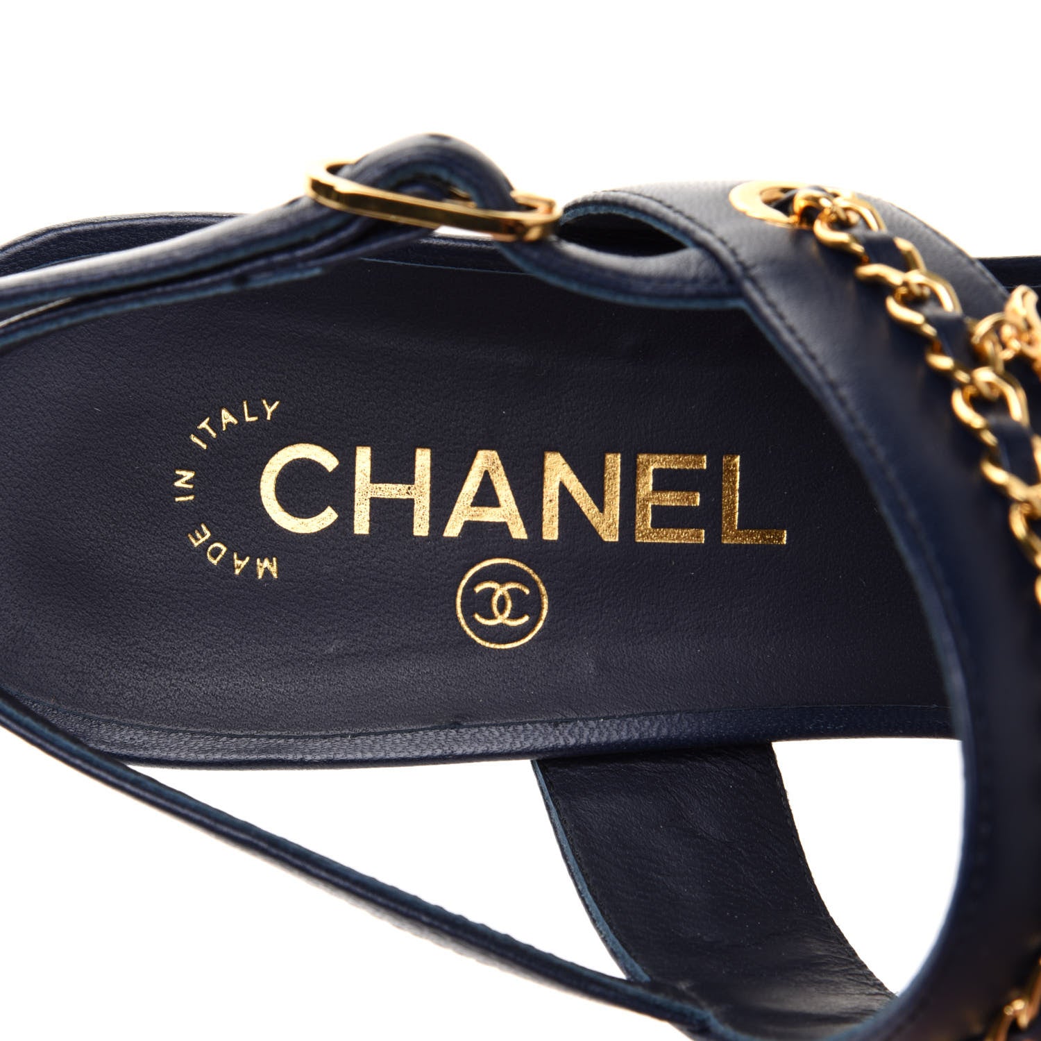 Chanel Lambskin Chain Clover Sandals 39 Navy 6 of 10