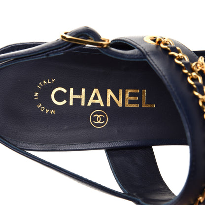 Chanel Lambskin Chain Clover Sandals 39 Navy 6 of 10