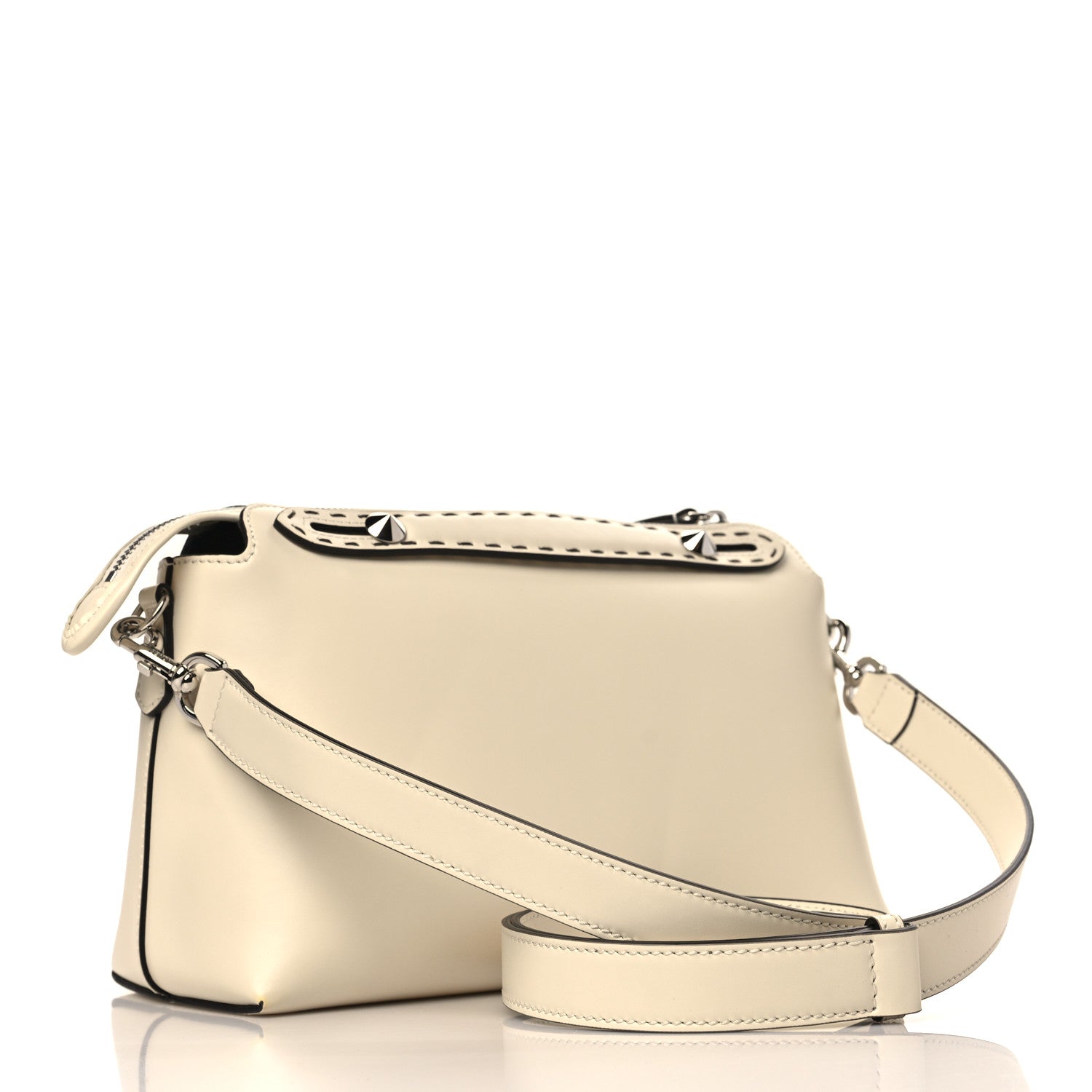 Fendi Vitello King Logo Embossed Medium By The Way Boston Bag White Ice 3 of 9