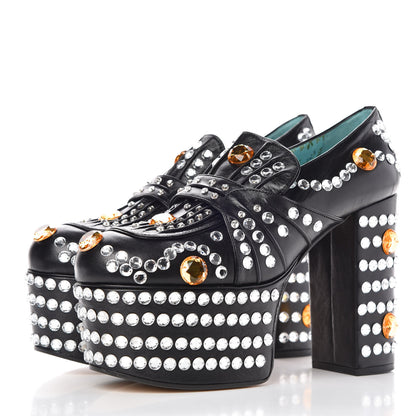 Gucci Malaga Kid Crystal Amilna Platform Loafer 38 Black 3 of 7
