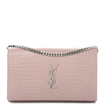 Saint Laurent Calfskin Crocodile Embossed Monogram Chain Wallet Rose Antic 1 of 11