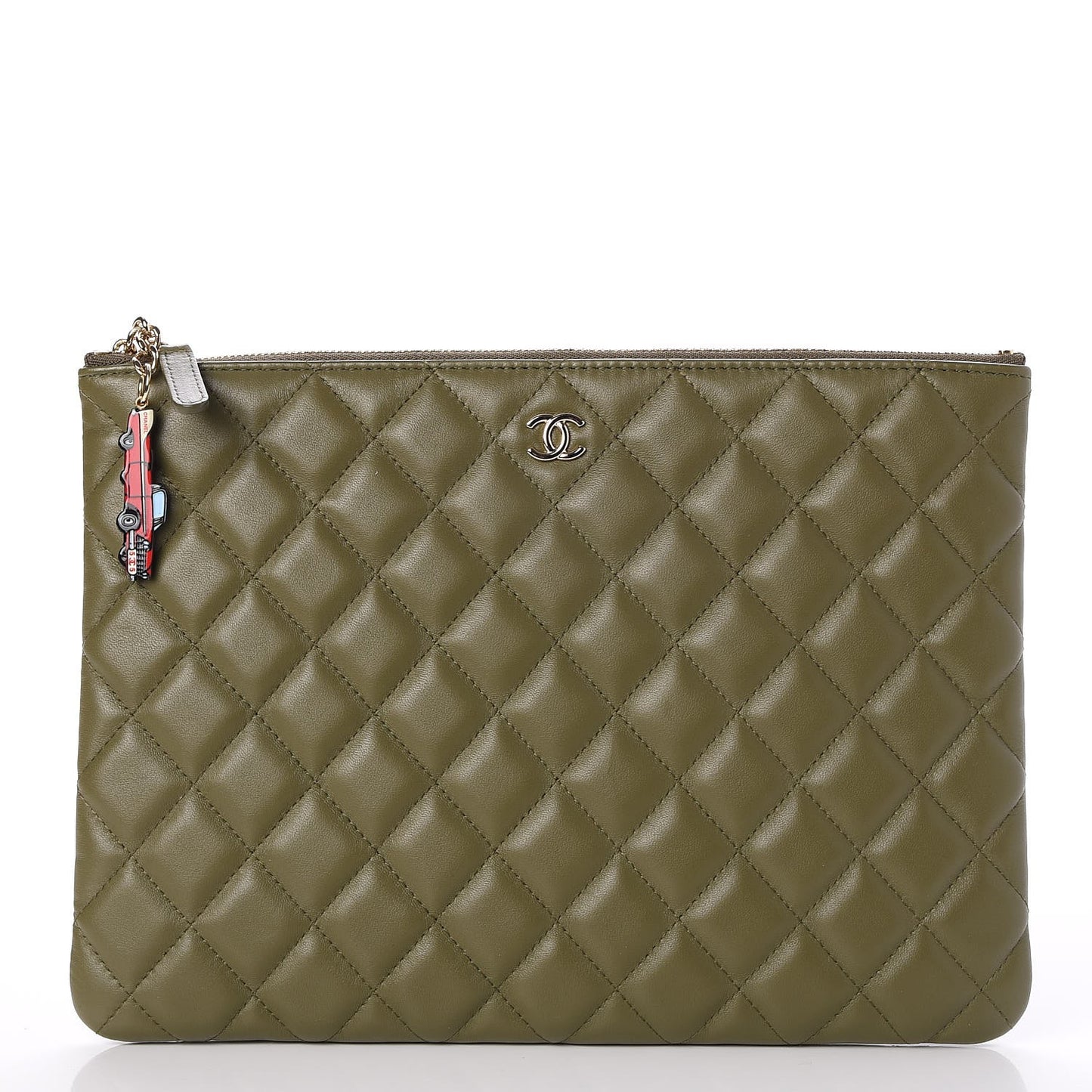 Lambskin Quilted Medium Cuba Cosmetic Case Khaki