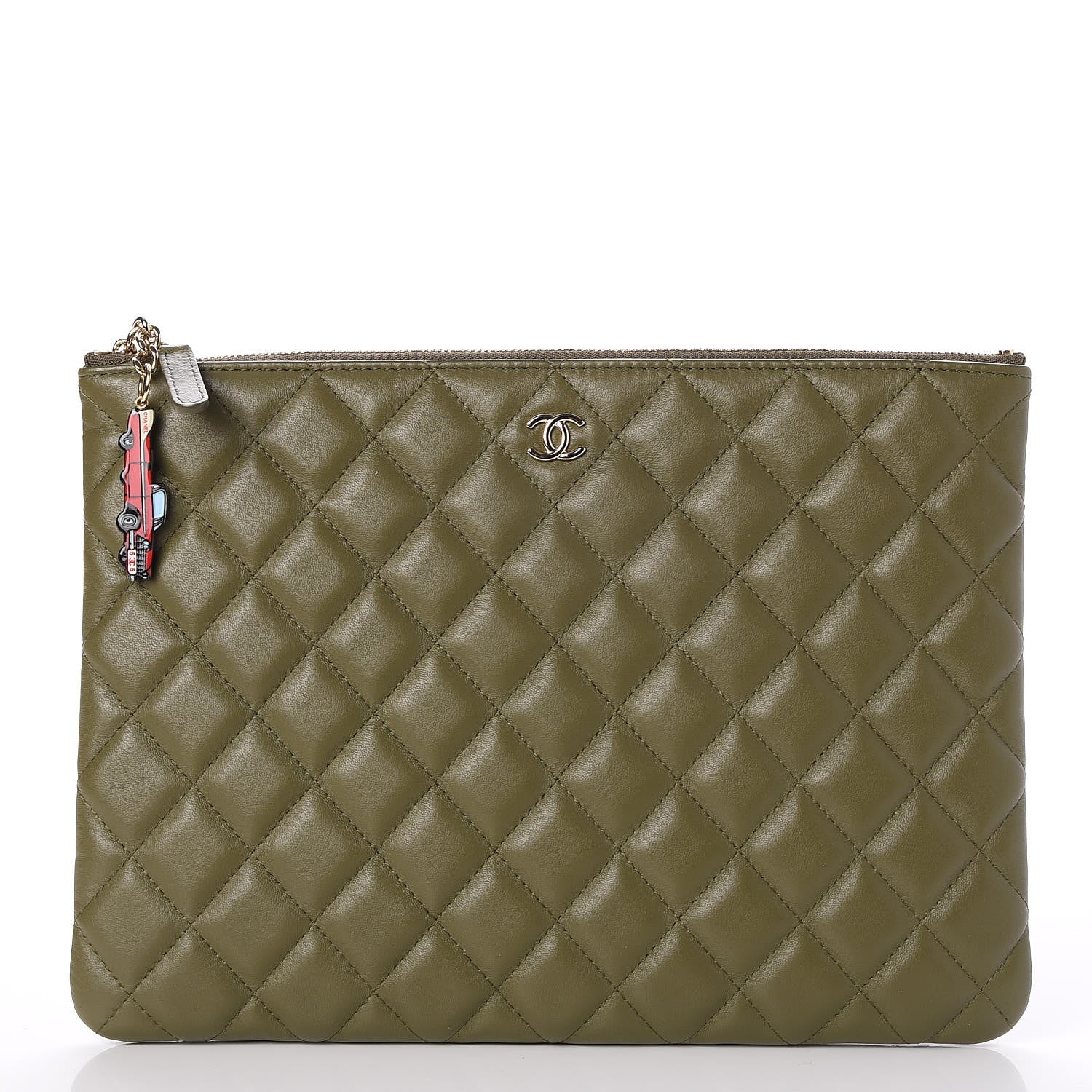 Chanel Lambskin Quilted Medium Cuba Cosmetic Case Khaki 1 of 10
