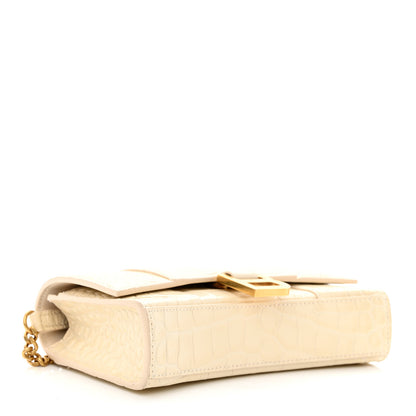 Balenciaga Shiny Calfskin Crocodile Embossed Hourglass Chain Bag Cream 4 of 10