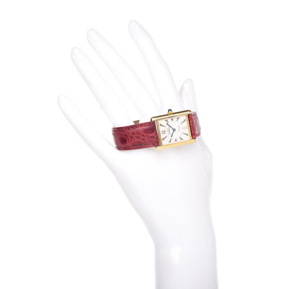 Cartier Sterling Silver Vermeil Alligator 23mm Must de Cartier Tank Quartz Watch Red 2 of 8