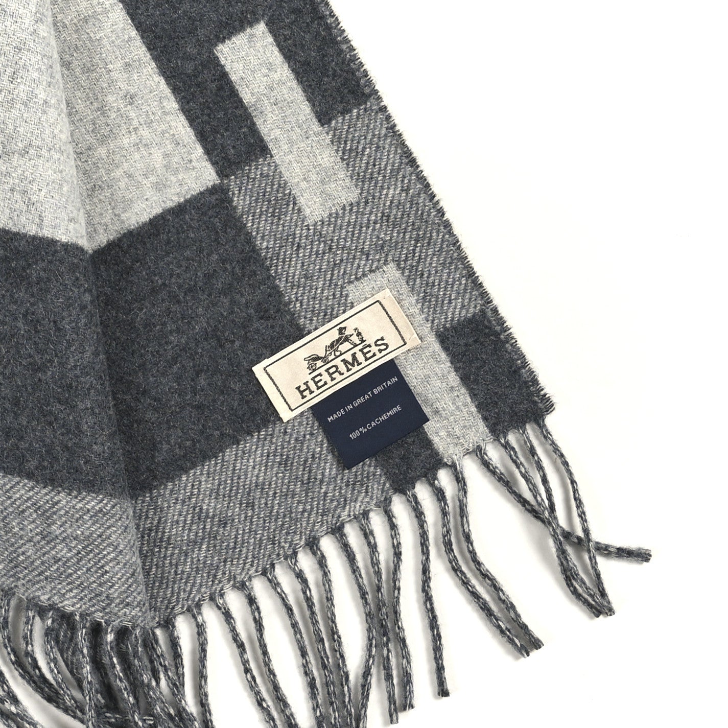 Hermes Cashmere H Passant Muffler Flanelle Gris Clair Chine