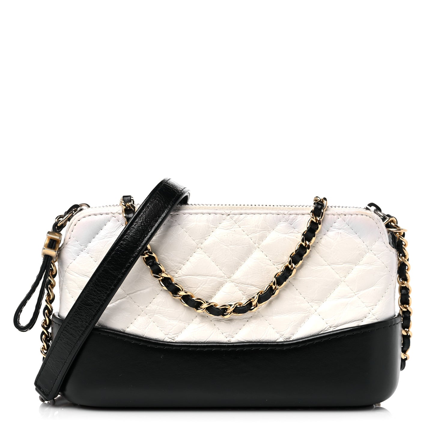 Aged Calfskin Quilted Small Gabrielle Clutch With Chain White Black