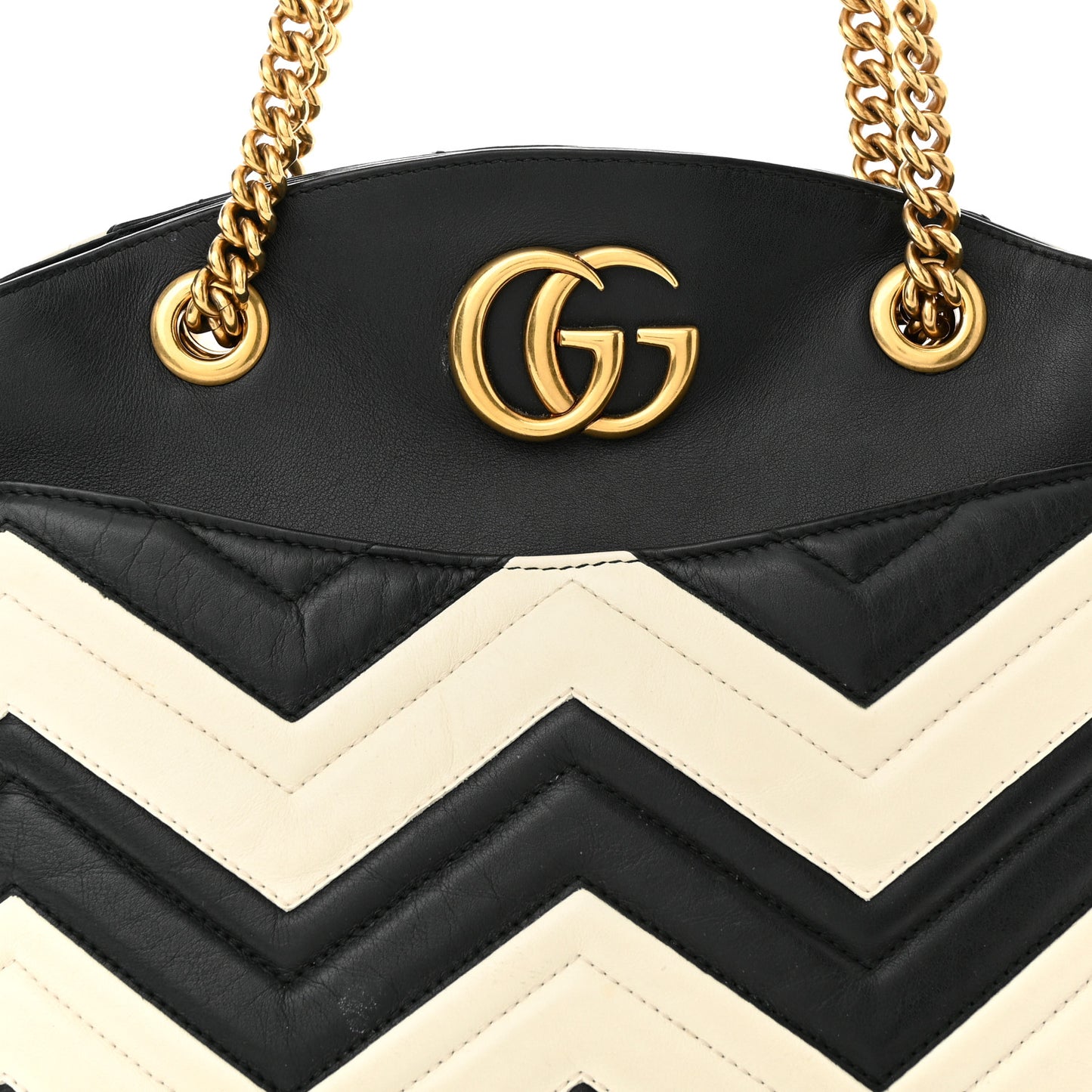 Calfskin Matelasse Medium GG Marmont Open Top Shoulder Bag Black White