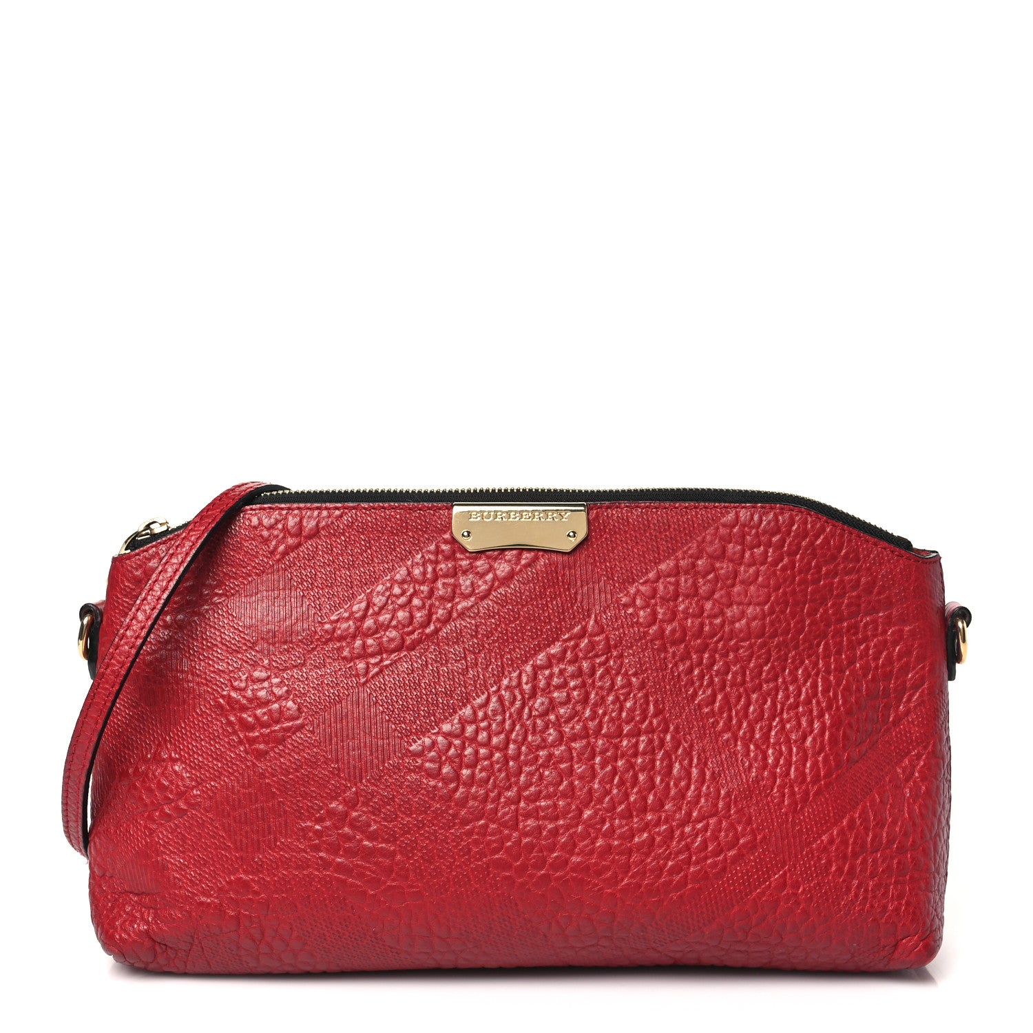 Burberry Signature Grain Calfskin Check Embossed Small Chichester Crossbody Clutch Bag Red 1 of 11