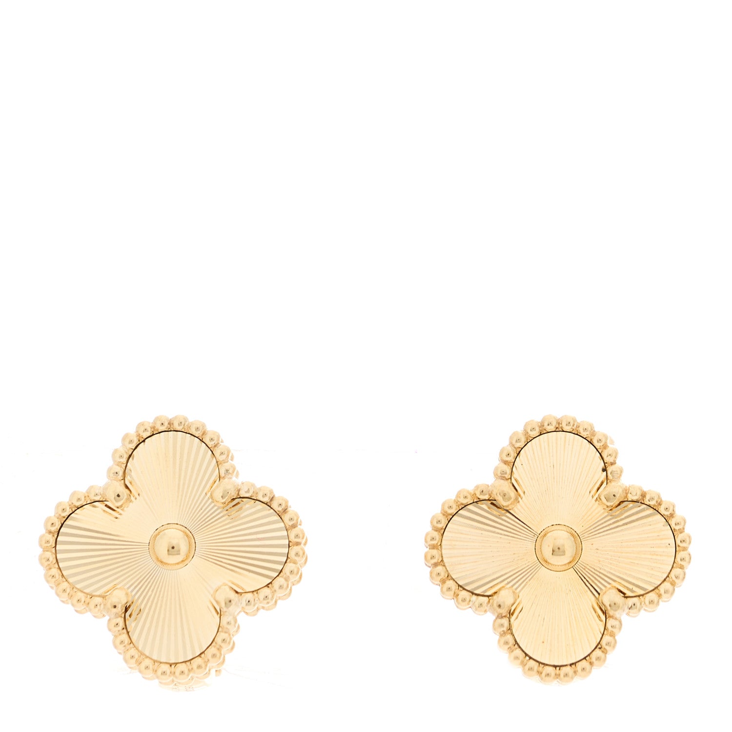 Van Cleef & Arpels 18K Yellow Gold Guilloche Vintage Alhambra Earrings 1 of 5