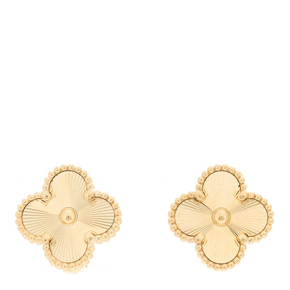 Van Cleef & Arpels 18K Yellow Gold Guilloche Vintage Alhambra Earrings 1 of 5