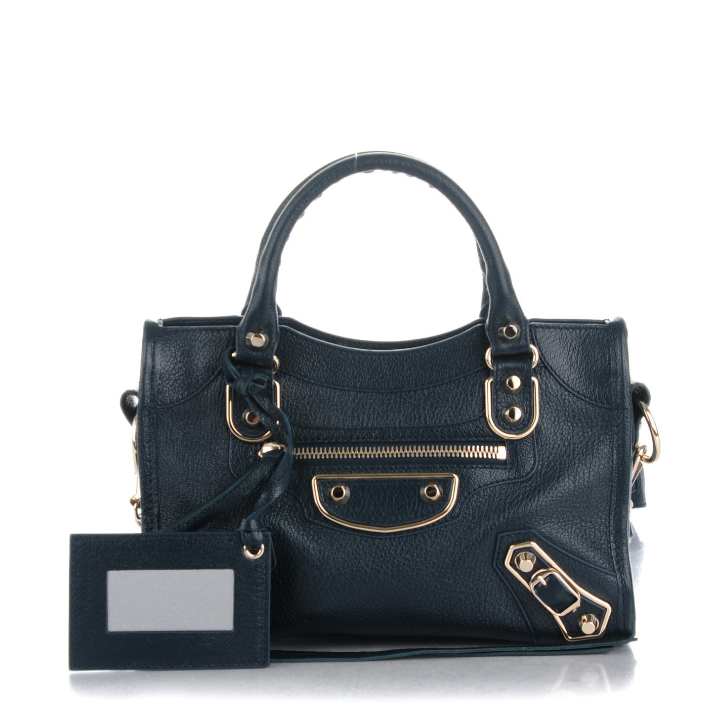 Chevre Gold Metallic Edge Hardware Mini City Bleu Paon