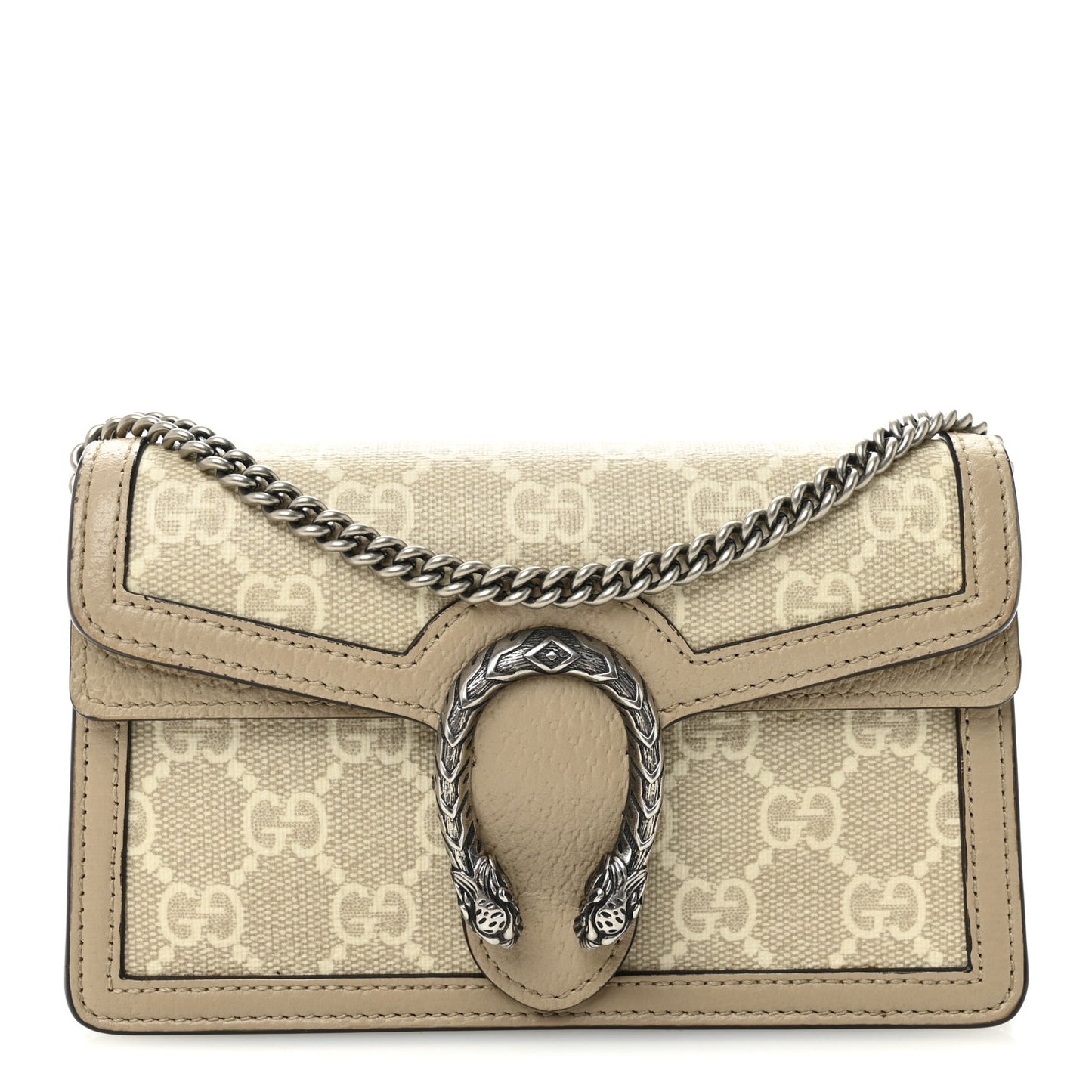 GG Supreme Monogram Textured Dollar Calfskin Super Mini Dionysus Shoulder Bag Beige Mystic White Oatmeal