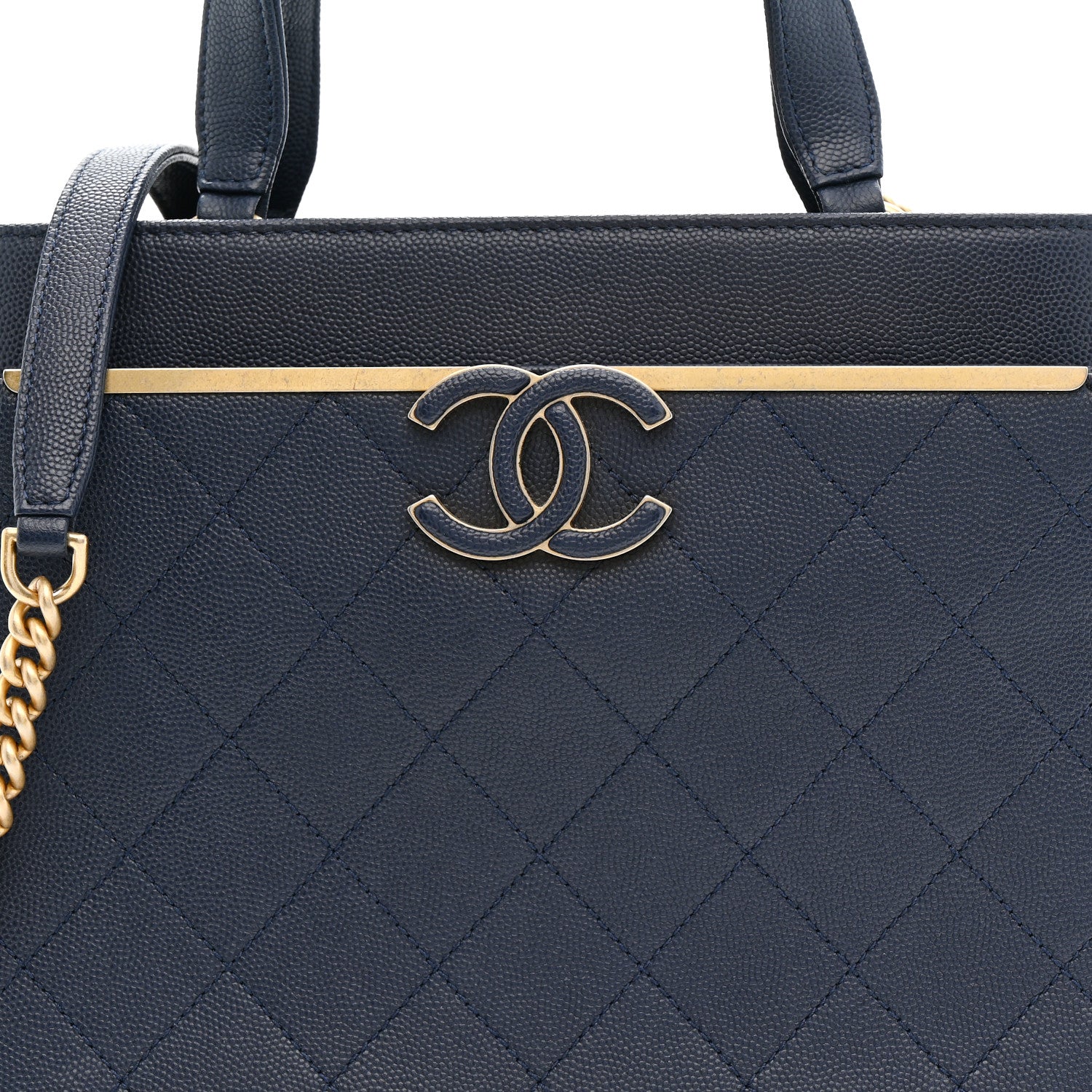 Chanel Grained Calfskin Stitched Small Lady Coco Top Handle Tote Navy 8 of 11