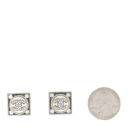 Chanel Pearl Baguette Crystal CC Square Earrings Silver White 2 of 5