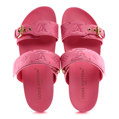 Louis Vuitton Calfskin Monogram Embossed Bom Dia Flat Mule Sandals 41 Pink 2 of 12