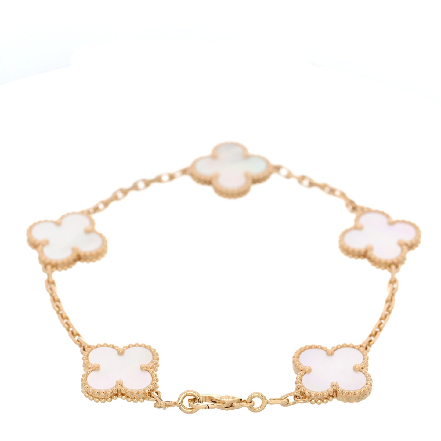 18K Yellow Gold Mother of Pearl 5 Motifs Vintage Alhambra Bracelet