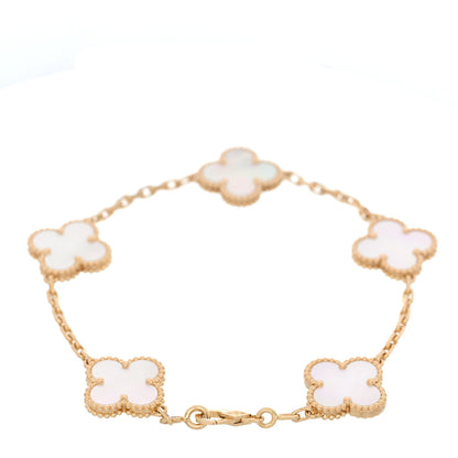 Van Cleef & Arpels 18K Yellow Gold Mother of Pearl 5 Motifs Vintage Alhambra Bracelet 2 of 5