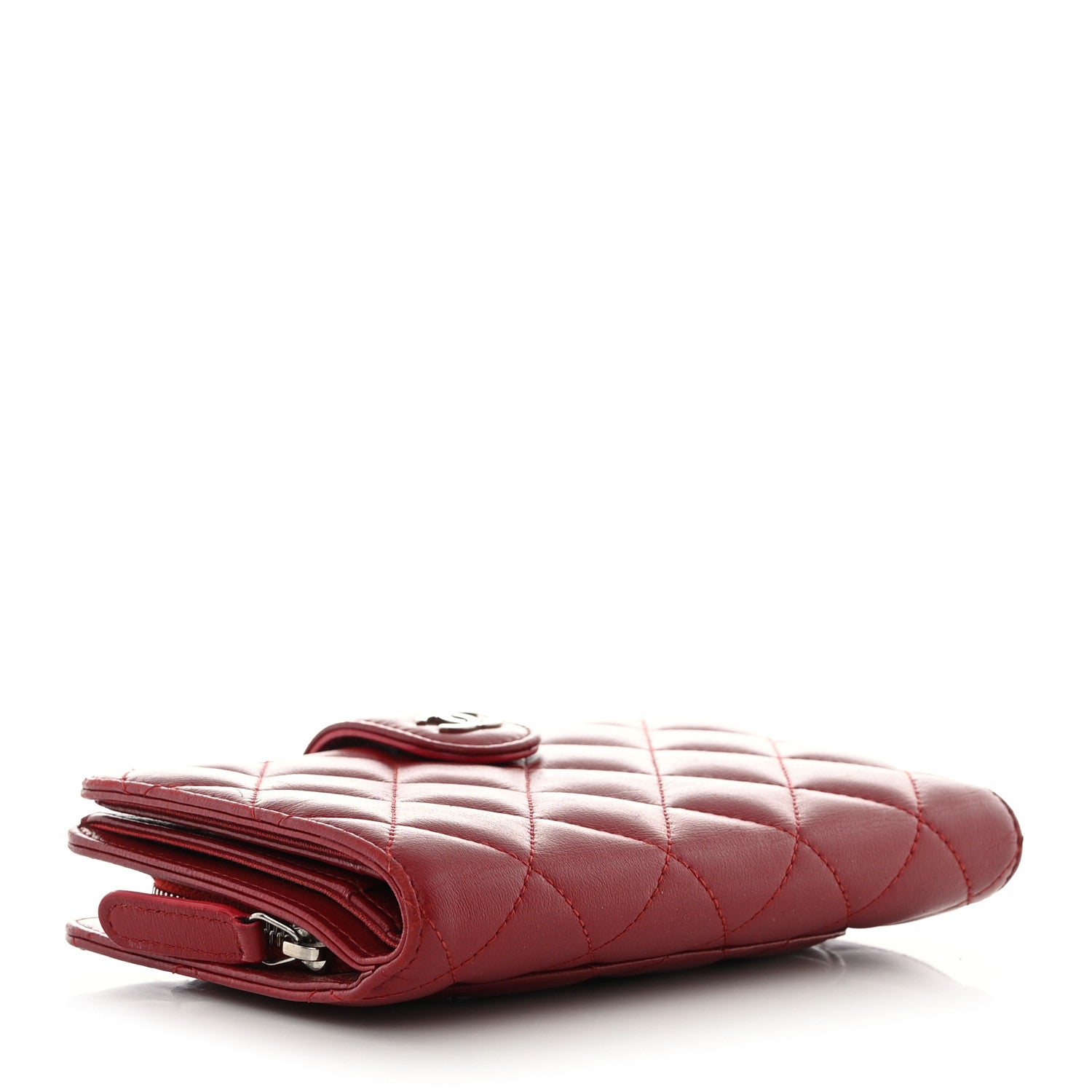 Chanel Lambskin Quilted Zipped Pocket Wallet Red 4 of 8