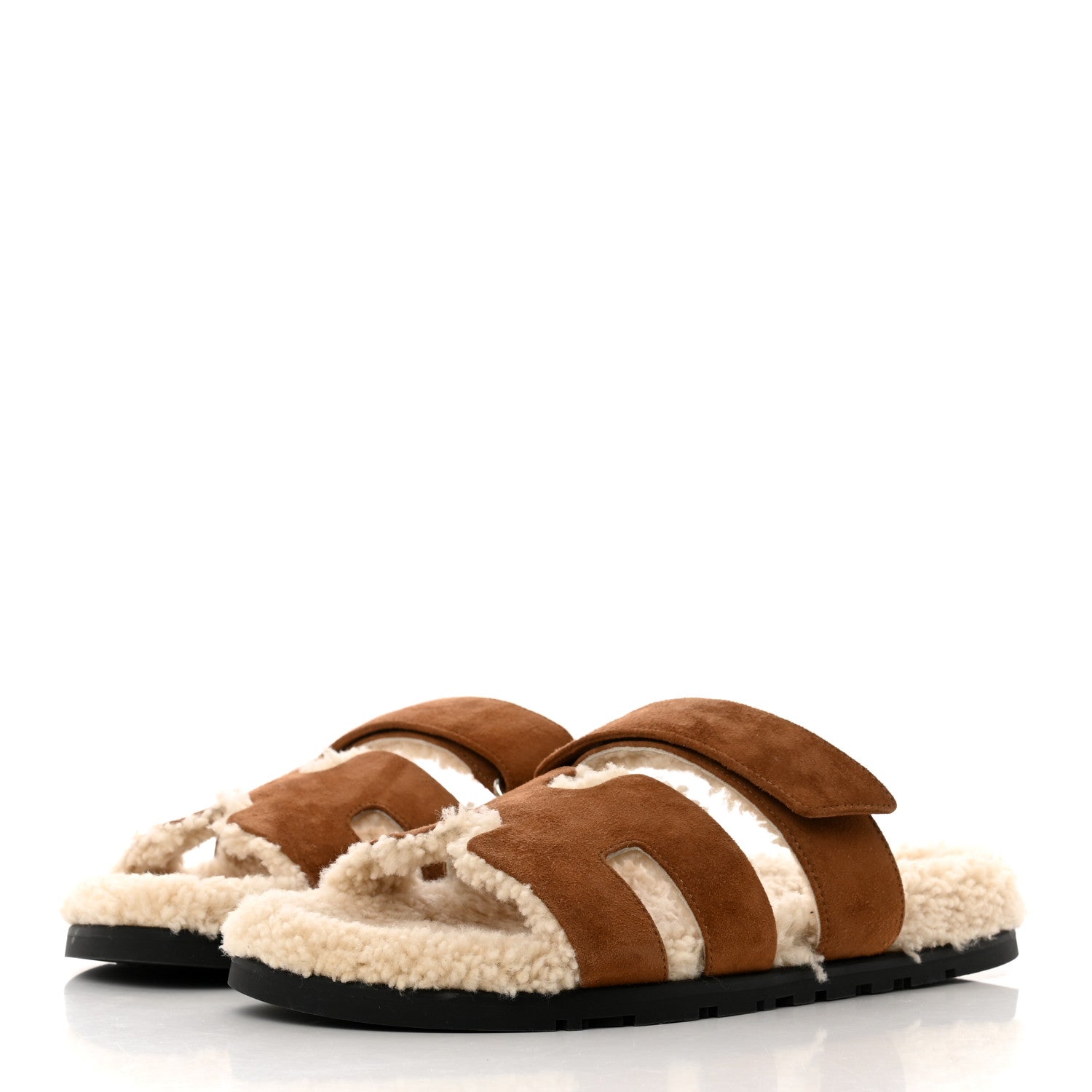 Hermes Suede Goatskin Woolskin Womens Chypre Sandals 40 Naturel Ecru 3 of 8