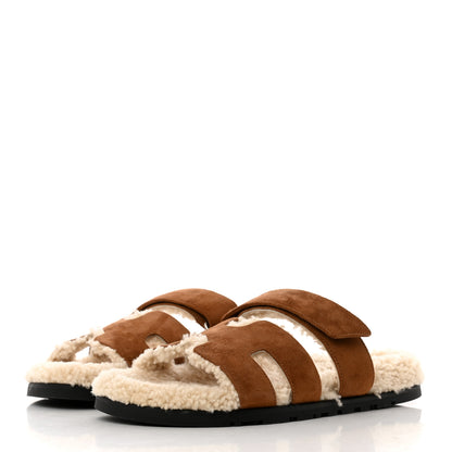 Hermes Suede Goatskin Woolskin Womens Chypre Sandals 40 Naturel Ecru 3 of 8