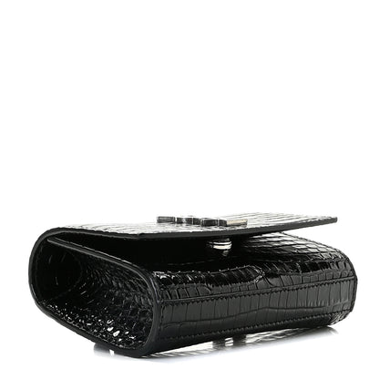 Saint Laurent Calfskin Crocodile Embossed Monogram Kate Belt Bag Black 4 of 11