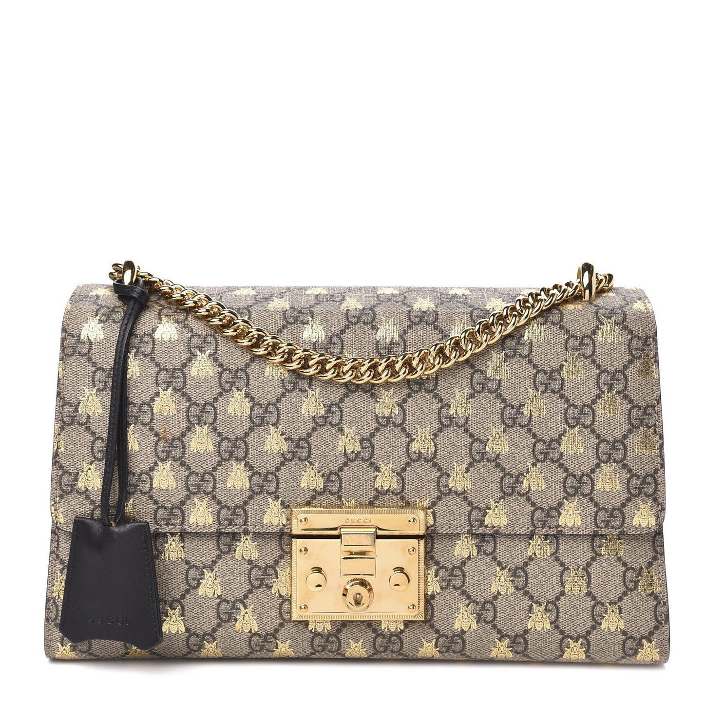 GG Supreme Monogram Bees Medium Padlock Shoulder Bag Beige Oro Black