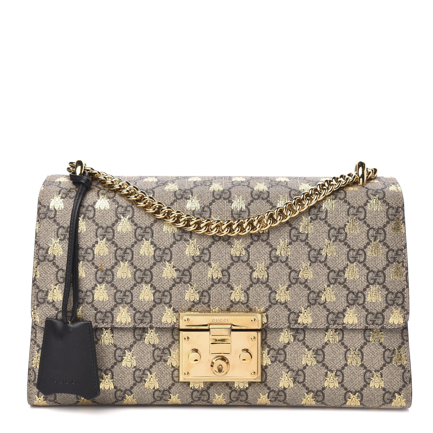 Gucci GG Supreme Monogram Bees Medium Padlock Shoulder Bag Beige Oro Black 1 of 12