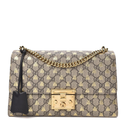 Gucci GG Supreme Monogram Bees Medium Padlock Shoulder Bag Beige Oro Black 1 of 12