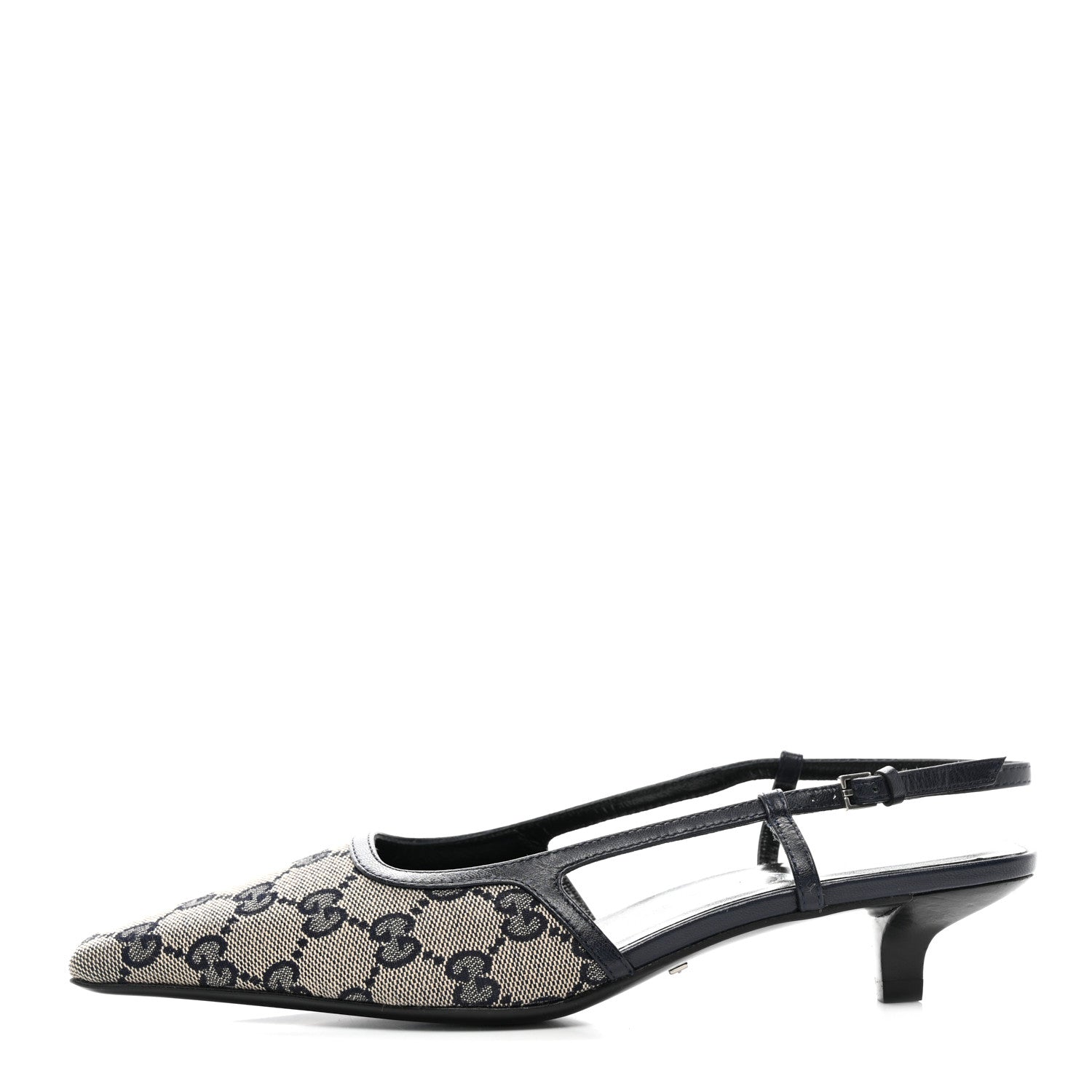 Gucci GG Monogram Malaga Kid Square G 35mm Slingback Pumps 35.5 Beige Blue 1 of 10