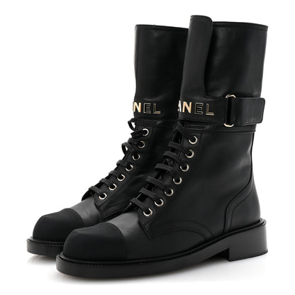Chanel Shiny Calfskin Lace Up Combat Boots 38 Black 4 of 9