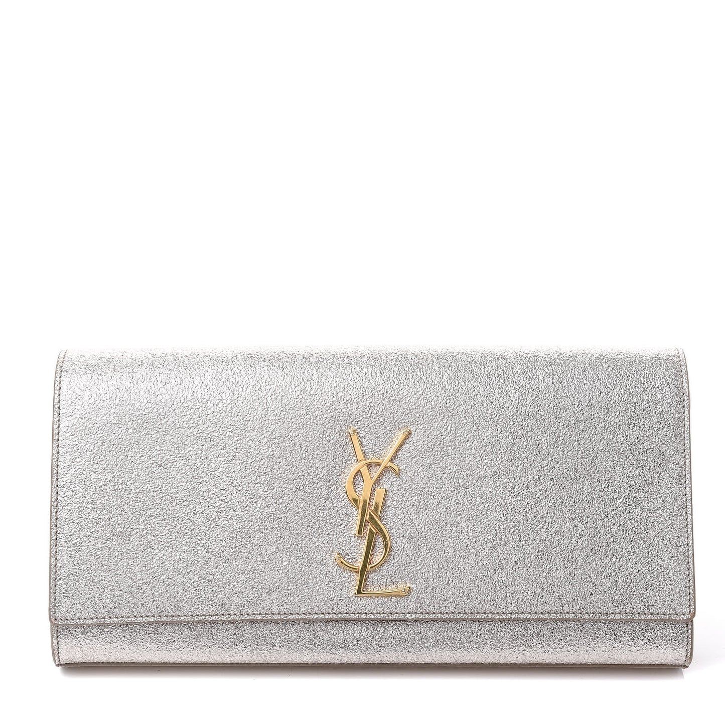 Textured Metallic Calfskin Classic Monogram Cassandre Clutch Silver