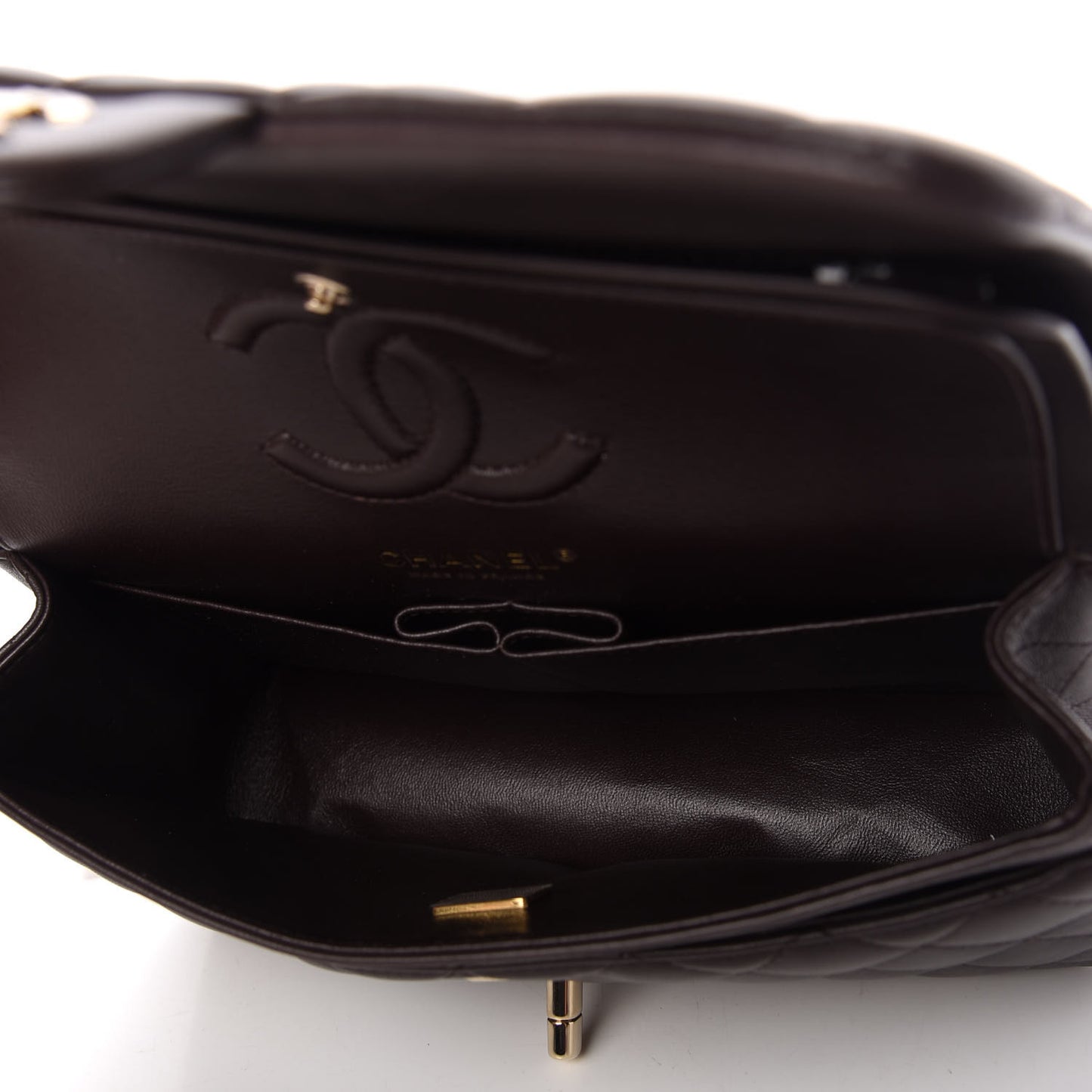 Lambskin Quilted Small Double Flap Dark Brown