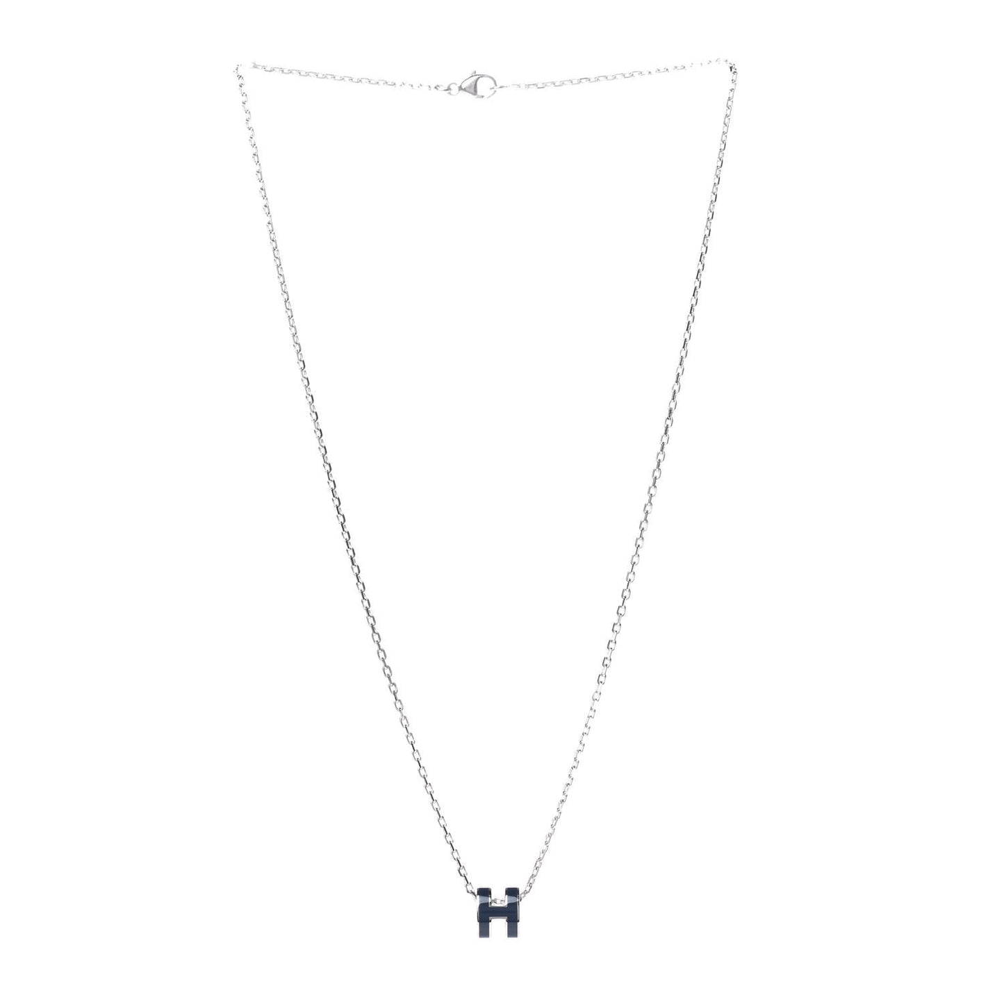 Lacquered Palladium Mini Pop H Pendant Necklace Bleu Fonce