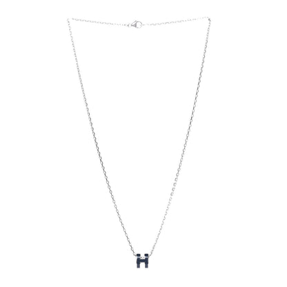 Hermes Lacquered Palladium Mini Pop H Pendant Necklace Bleu Fonce 3 of 6