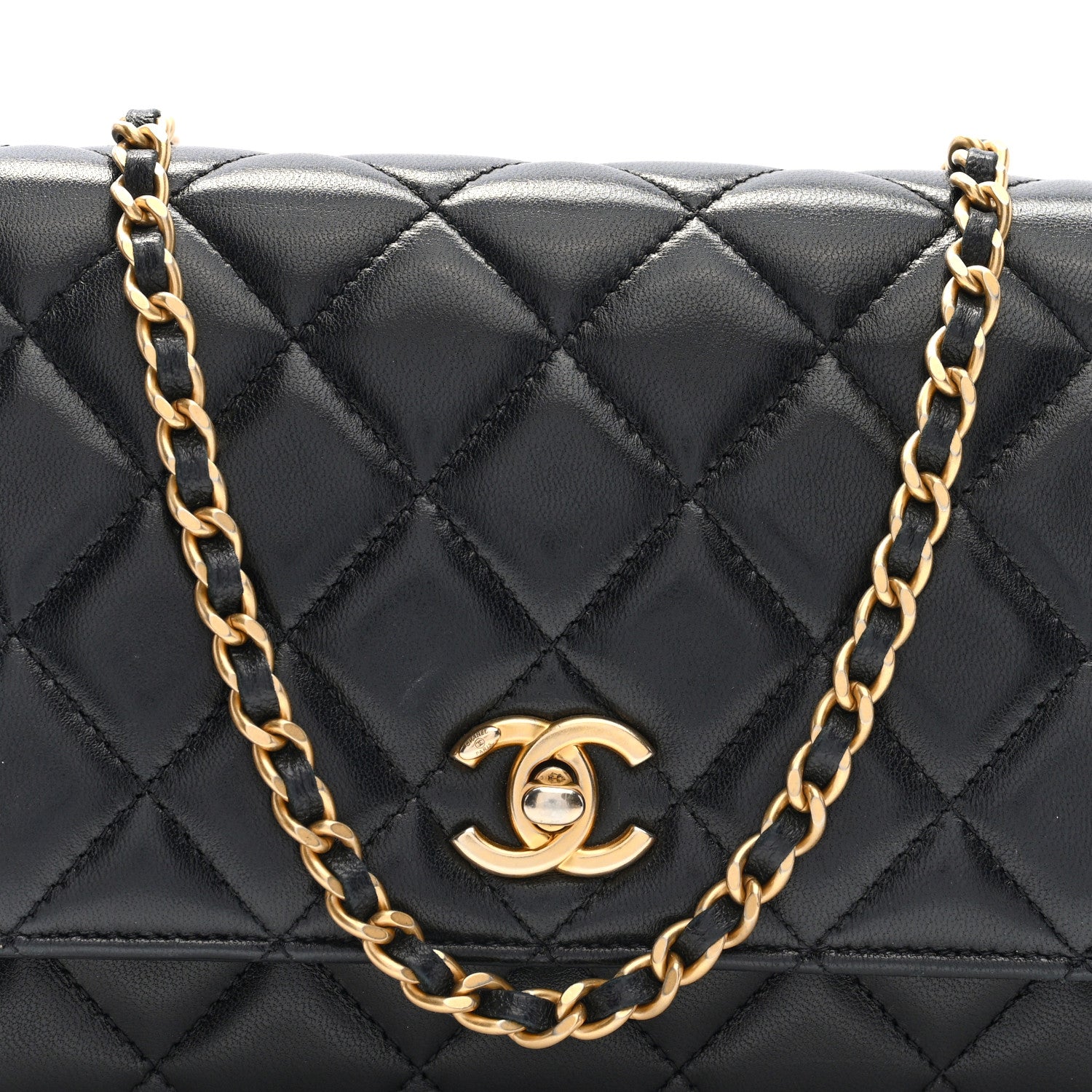 Chanel Lambskin Quilted CC Pearl Crush Wallet on Chain WOC Black 7 of 9