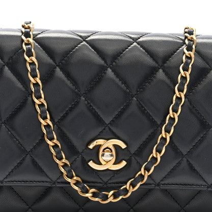 Chanel Lambskin Quilted CC Pearl Crush Wallet on Chain WOC Black 7 of 9